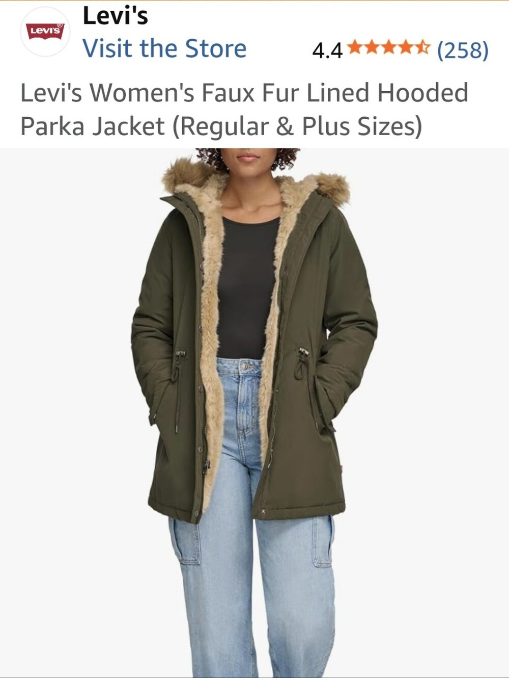 Levi's Olive Green Faux Fur Trim Hooded Parka